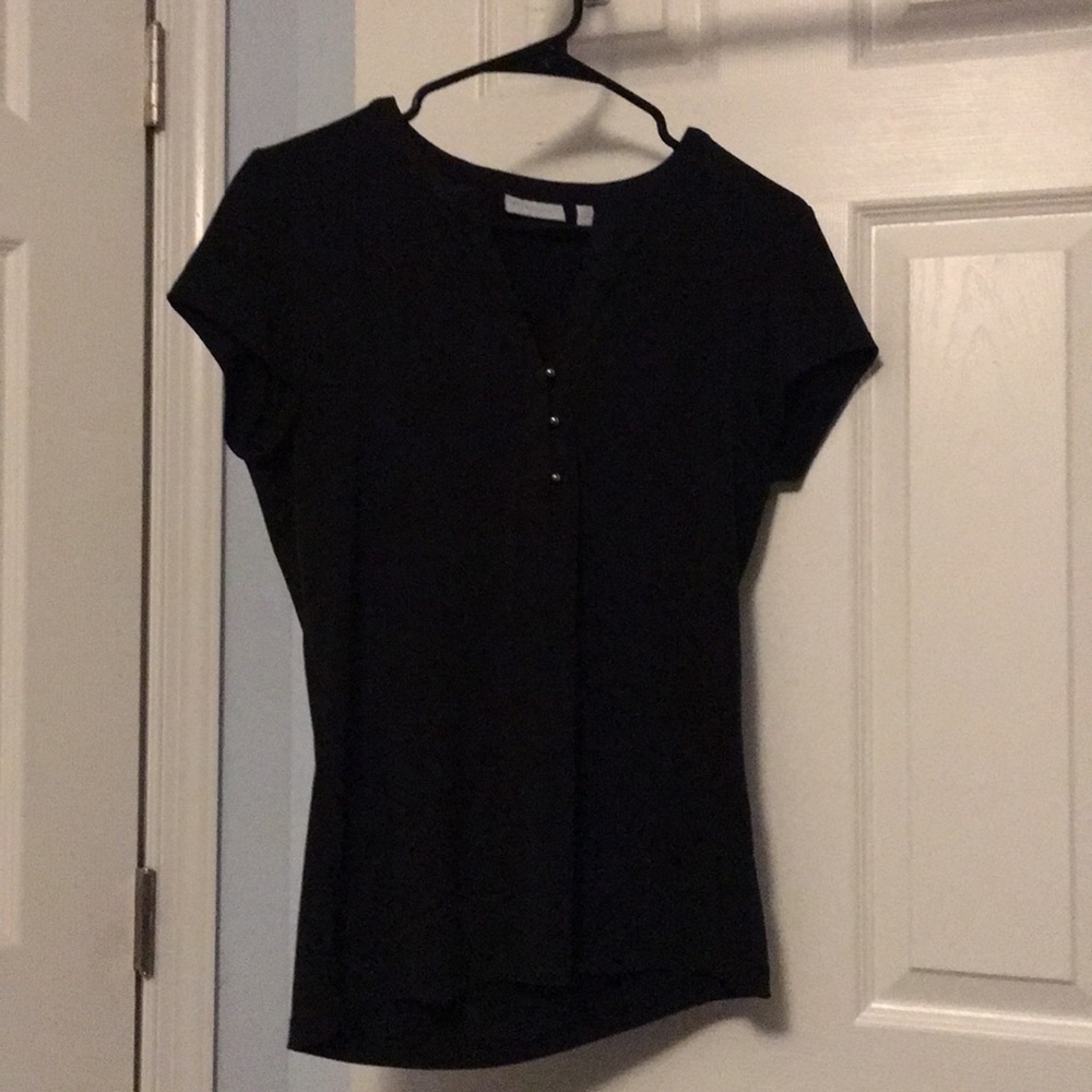Black stretchy low cut blouse